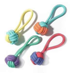 Colorful dog rope toys for interactive play and dental health.