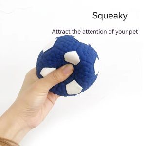 Blue and white squeaky dog toy: engaging design for playtime or training.