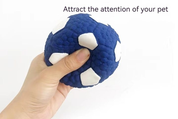 Blue and white squeaky dog toy: engaging design for playtime or training.