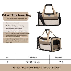 Trasportino portatile per animali domestici marrone - Ideale per i viaggi con finestra a rete e attacco per il guinzaglio.