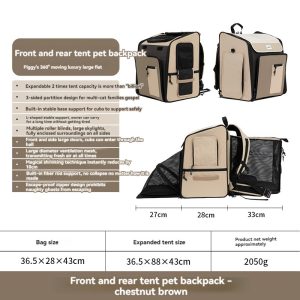 Mochila de luxo castanha para animais de estimação com tenda expansível - Solução de viagem cómoda e confortável.