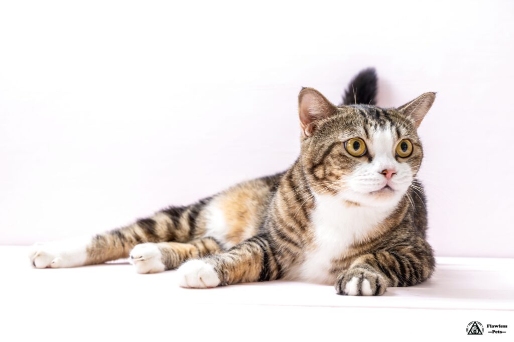 印象的な毛柄のリラックスしたタビーキャット。