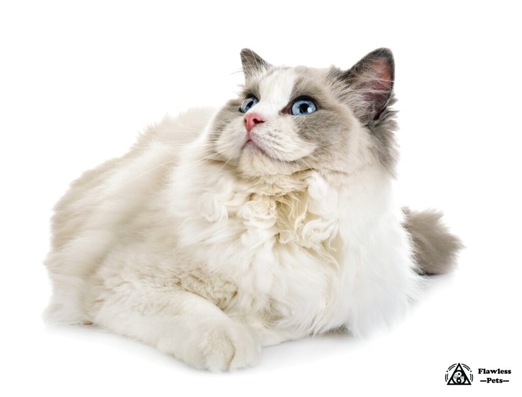 Fluffig vit katt med blå ögon, perfekt för husdjursälskare och kattentusiaster.
