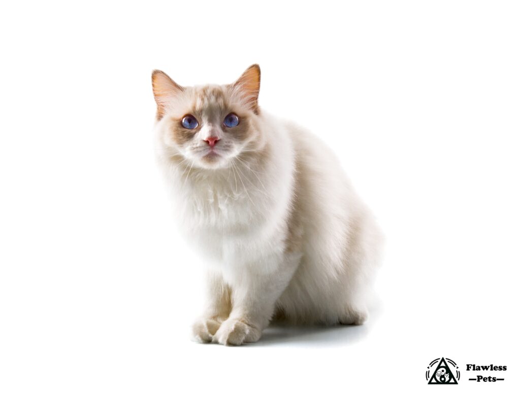 Grasiøs hvit katt med slående blå øyne, perfekt for reklame for kjæledyrartikler.