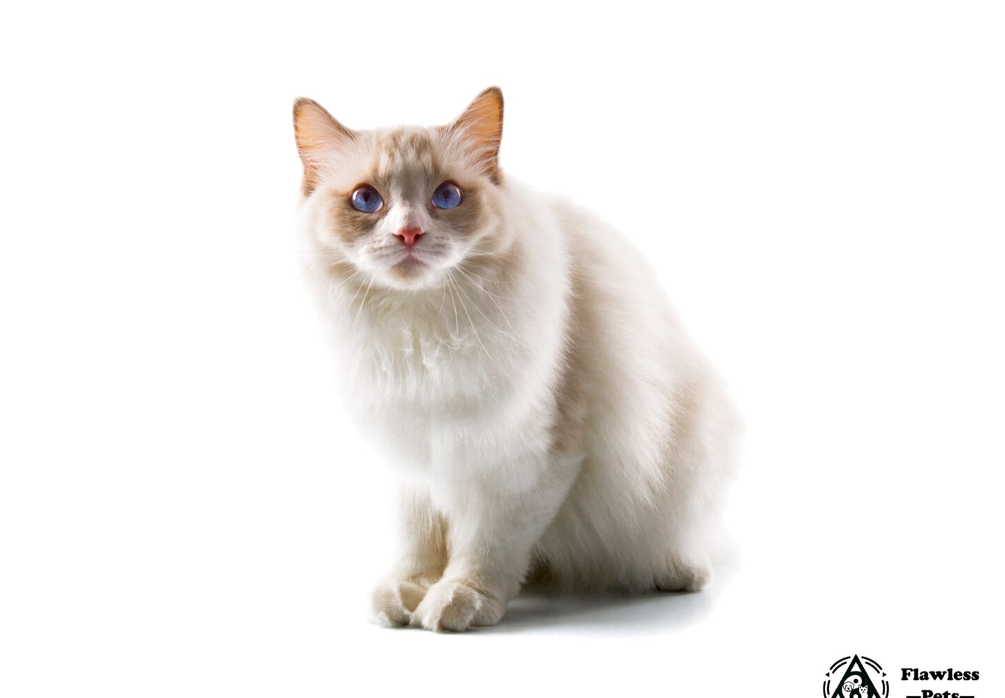 Graciøs hvid kat med slående blå øjne, perfekt til reklame for kæledyrsartikler.